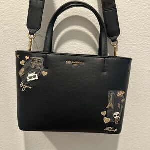 Karl Lagerfeld Paris Black Bonjour Patch Tote NWT $228
